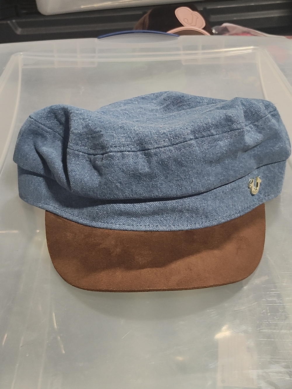 True Religion Blue Denim Cap with Brown Suede Visor